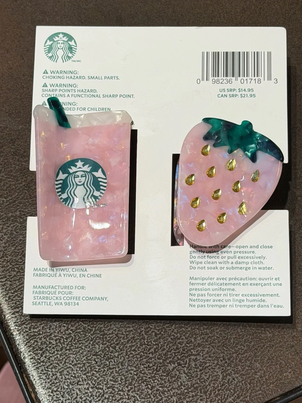 🍓Set of Two Claw Clips x Starbucks Pink Drink Collection 2026, NWT 🍓